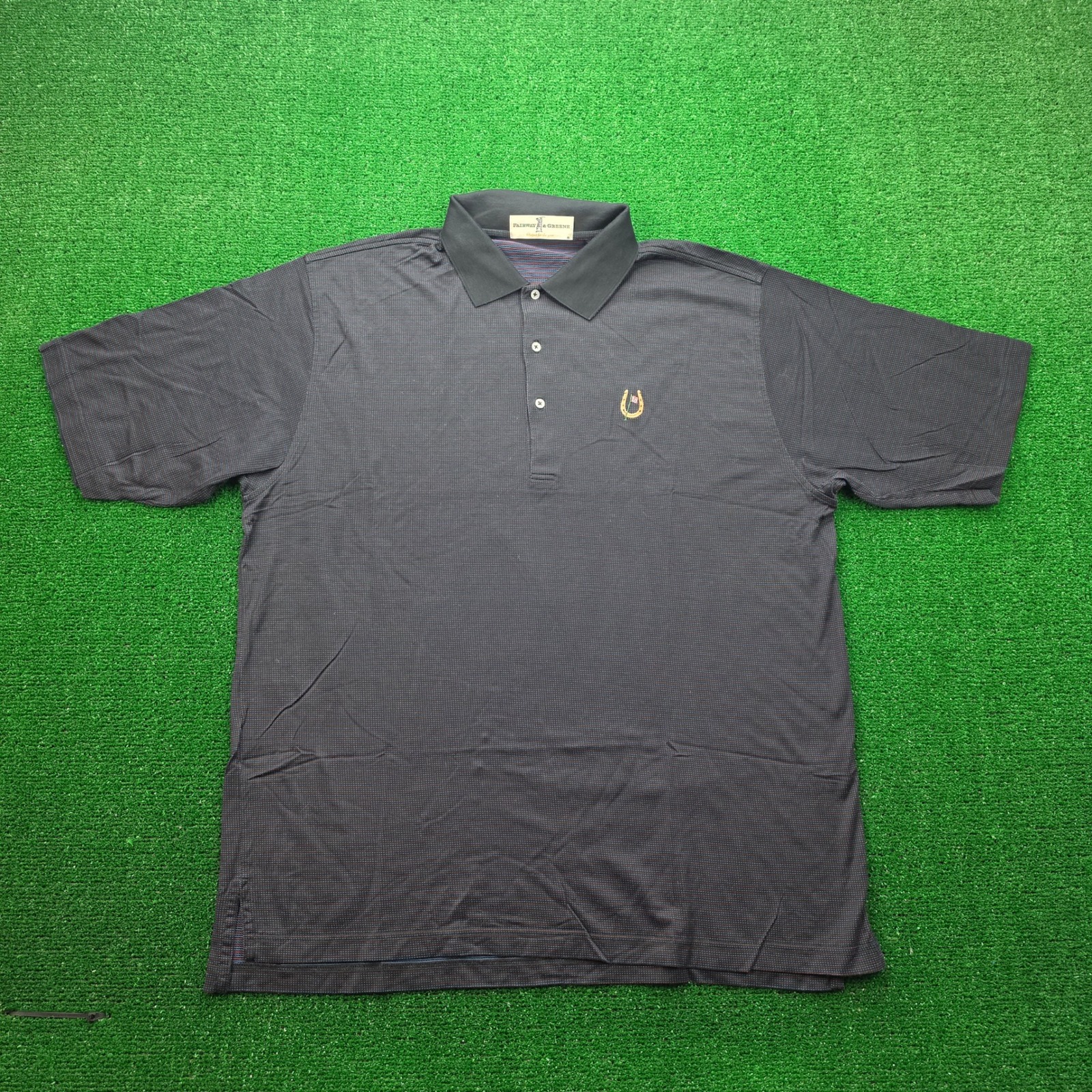 Fairway  Greene 18th Hole Horseshoe Golf Polo Shirt Mens Xl Black Embroidered